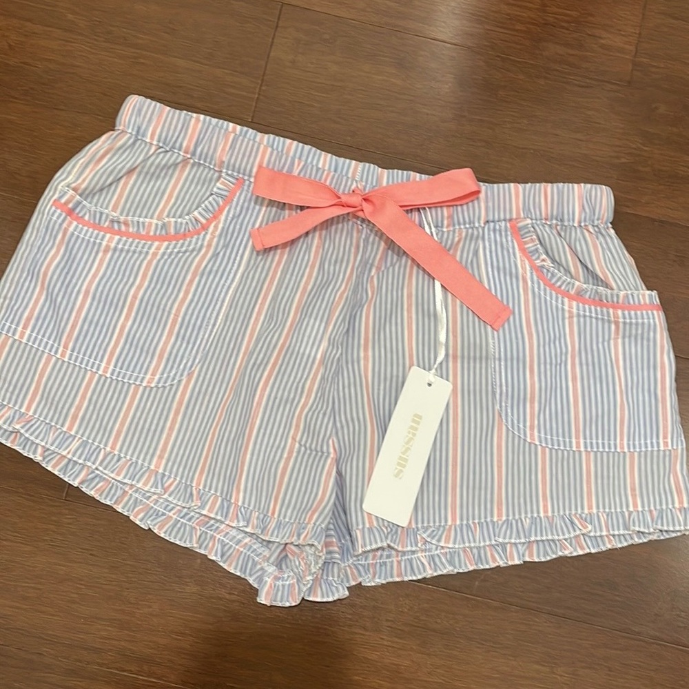 Sussan Blue Pink Striped Sleep Shorts